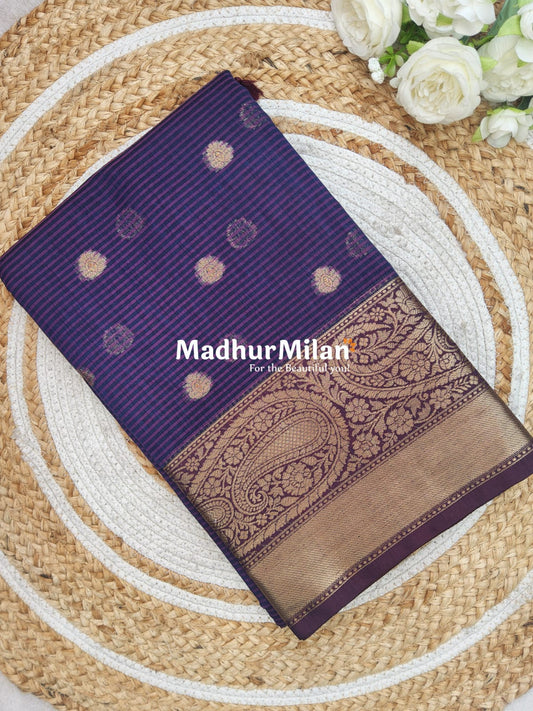 BANARASI KORA SILK SAREE NAVY BLUE