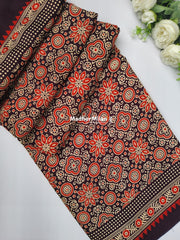AJRAKH PRINT GAJI MODAL SAREE CHOCOLATE BROWN