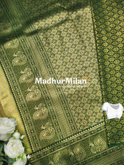 APSARA TISSUE SILK SAREE GOLDEN GREEN DARK GREEN
