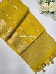 BANARASI RUSSIAN CREPE SAREE LEMON YELLOW