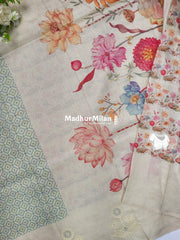 SEMI TUSSER EMBROIDERY BORDER SAREE SEA GREEN