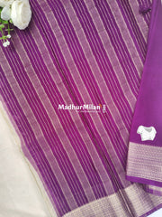 SEMI CREPE SILK SAREE CREAM PURPLE