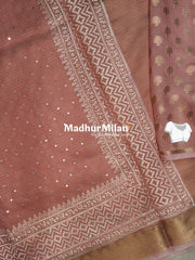 MONGA KOTA MIRROR WORK SAREE PEACH