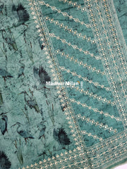 CHANDERI FLAMINGO EMBROIDERY WORK SAREE TEAL GREEN