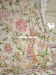 FLORAL EMBROIDERY WORK TISSUE ORGANZA SAREE DUSTY GOLD