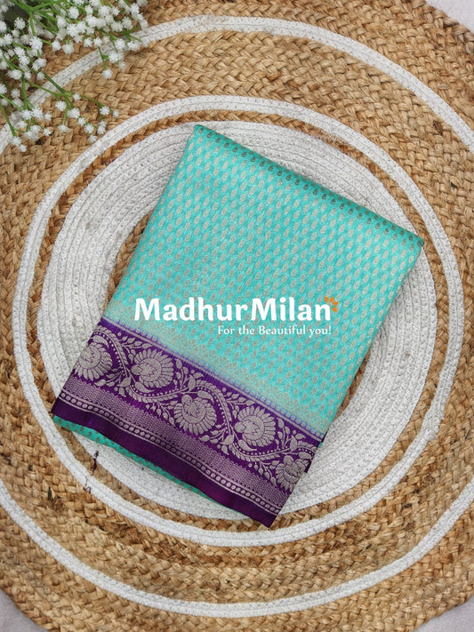 BANARASI SEMI GEORGETTE SAREE TURQUOISE PURPLE