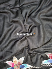 FLOWER BEAUTY RAW SILK SAREE BLACK