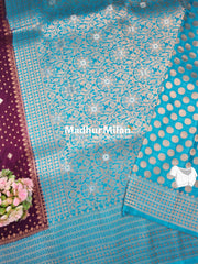 INAAYA BANARASI BLOOMS SAREE WINE BONDI BLUE