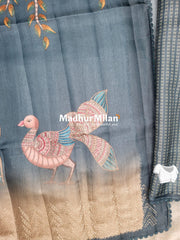 PEACOCK SILK SEMI TUSSER SAREE BLUE