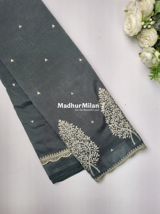 KUSHI SILK EMBROIDERY WORK SAREE GREY