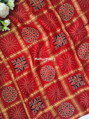 CHECKS AJRAKH PRINT GAJI MODAL SAREE RED