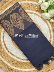 SUTI EMBOSE BORDER COTTON SAREE NAVY BLUE