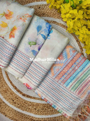 FLORAL KATHA LINE BORDER SEMI TUSSER SILK SAREE CREAM