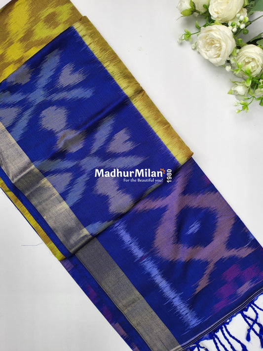 RUBY PATTOLA SILK TISSUE BORDER MEHENDI BLUE