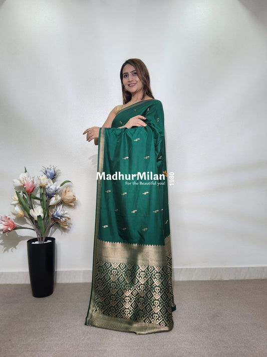 TULSI MALAI SILK SAREE DARK GREEN