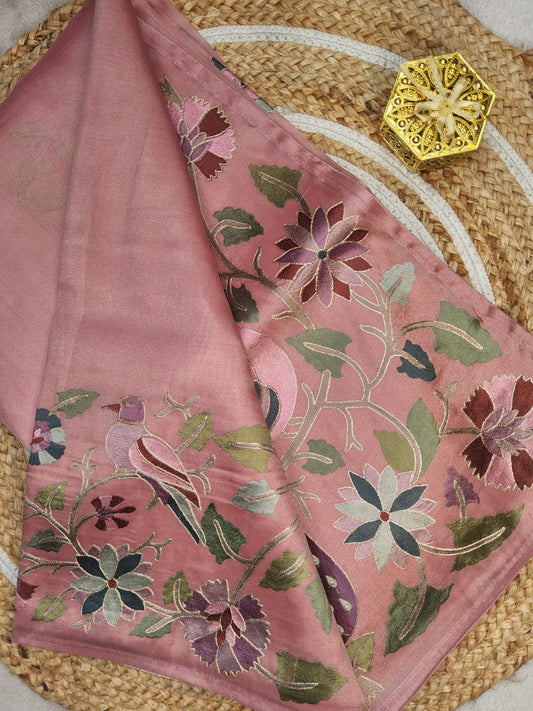 ARI EMBROIDERY WORK TISSUE ORGANZA SAREE DUSTY PEACH
