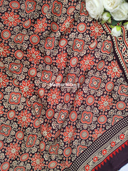 AJRAKH PRINT GAJI MODAL SAREE CHOCOLATE BROWN
