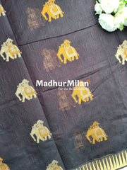 THREAD WEAVING COTTON SAREE BROWN