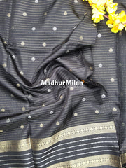 STRIPES BUTTA BENTEX BORDER SAREE BLACK