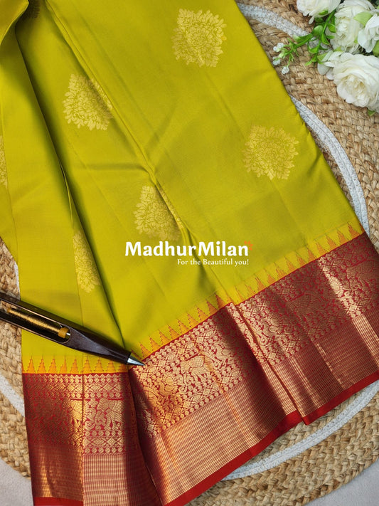 KANCHI BUTTA BORDER SAREE LEMON RED