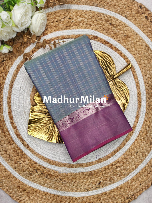 KANCHI SMALL CHECKS SAREE STEEL GREY ONION