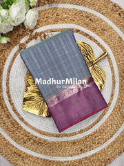 KANCHI SMALL CHECKS SAREE STEEL GREY ONION