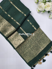 BANARASI RUSSIAN CREPE SAREE DARK GREEN