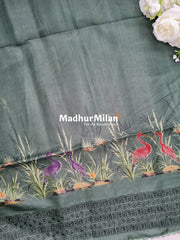 PEACOCK SILK SEMI TUSSER SAREE GREEN