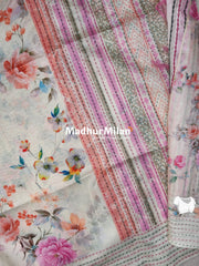 FLORAL KATHA LINE BORDER SEMI TUSSER SILK SAREE CREAM