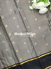 KORVAI CHECKS BUTTA BENTEX BORDER SAREE GREY BLACK