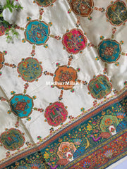 PASHMINA SATIN BROCADE SAREE CREAM