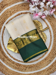 KORVAI CHECKS BENTEX BORDER SAREE CREAM GREEN