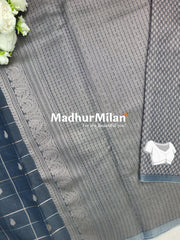 KOVAI CHECKS BUTTA SILK COTTON SAREE DUSTY NAVY BLUE