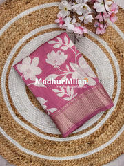 FLORAL PRINT ASSAM SILK SAREE PINK