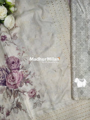 FLORAL PRINTED BORDER EMBRIODERY SEMI TUSSER SAREE DUSTY PINK