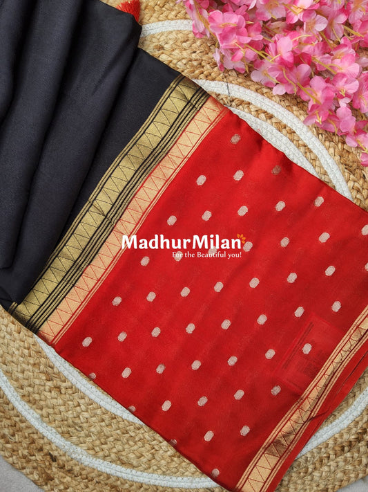 DHRUVI BANARASI SOFT CREPE SAREE BLACK RED