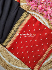 DHRUVI BANARASI SOFT CREPE SAREE BLACK RED