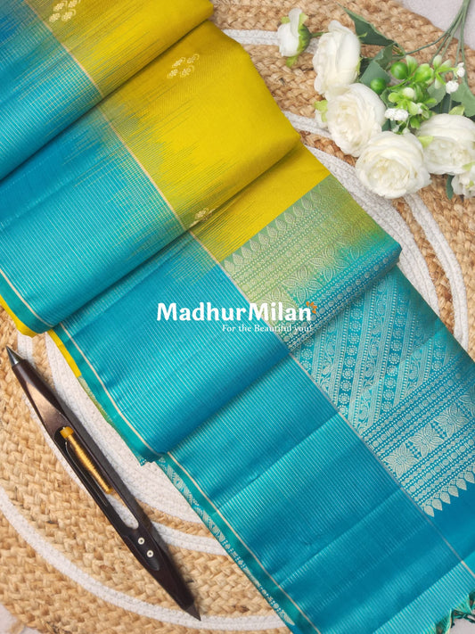 STRIPES BORDER BUTTA SOFT SILK SAREE LEMON YELLOW FIROZI