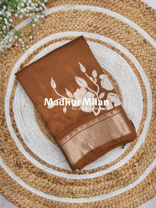 FLORAL PRINT ASSAM SILK WHITE GOLD