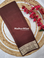 MAYA BANARASI CREPE PLAIN BODY GOLD JARI BORDER SAREE COFFEE