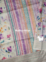 FLORAL KATHA LINE BORDER SEMI TUSSER SILK SAREE CREAM