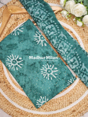 BATIC SEQUENCE WORK UNSTITCHED SALWAR SUIT GREEN