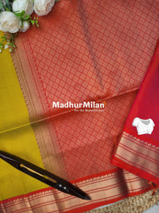 LINES BODY BORDER PATTLY SOFT SILK SAREE LEMON YELLOW PEACH