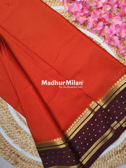 BENTEX BUTTA BORDER PURE CREPE SILK SAREE ORANGE BROWN