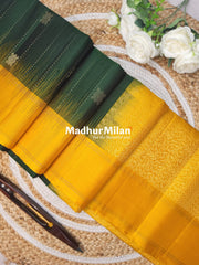 STRIPES BUTTA SOFT JUTE SLUB SILK SAREE DEEP GREEN YELLOW
