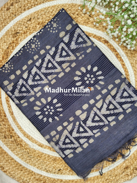 BHAGALPURI BATIC PRINT SAREE GREY