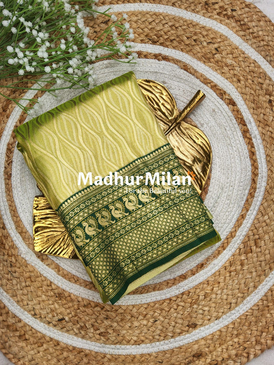 KALANJALI TISSUE SILK SAREE DUSTY GREEN LEAF GREEN