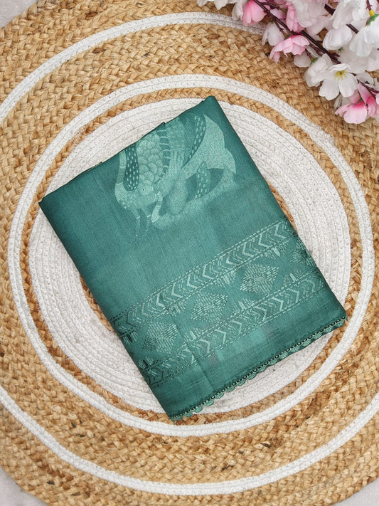 PEACOCK SILK SEMI TUSSER SAREE GREEN