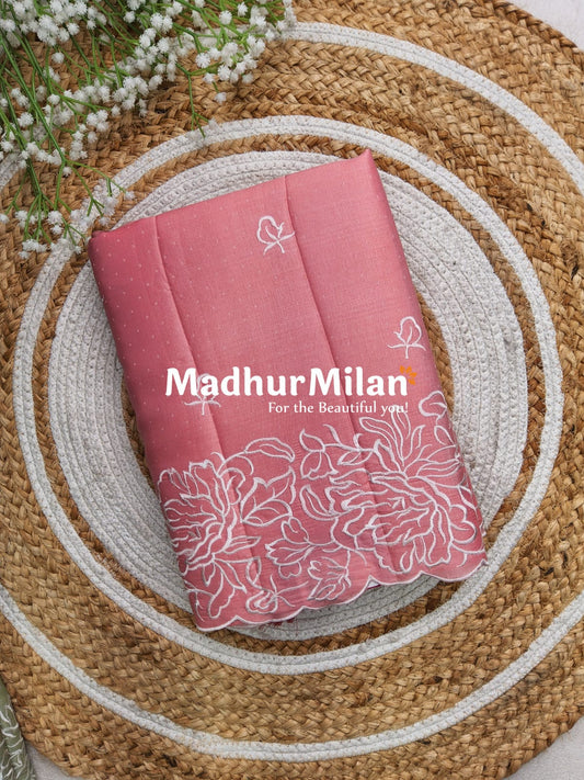 FLORAL WHITE EMBROIDERY WORK SAREE DUSTY ROSE PINK