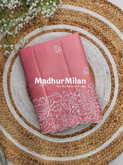 FLORAL WHITE EMBROIDERY WORK SAREE DUSTY ROSE PINK